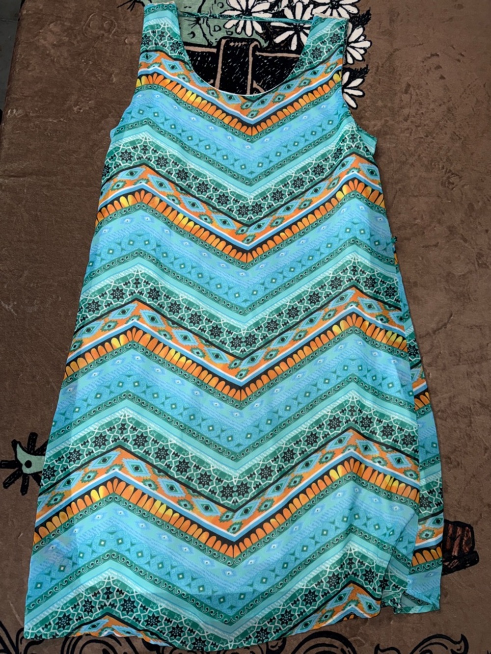 NWOT Sleeveless Chevron Print Tank Dress in Aqua & Orange